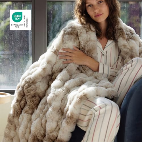 Image of Bedsure Fluffy Bubble Faux Fur Twin Blanket, 60 inchx80 inch, Tie-dye Taupe