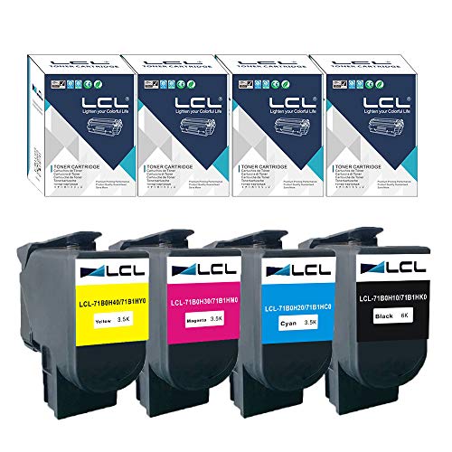 LCL Cartouche de Toner Compatible 71B0H10 71B0H20 71B0H30 71B0H40 71B2HK0 71B2HC0 71B2HM0 71B2HY0 CS417dn CX417de CS517de CX517de (1Noir 1Cyan 1Magenta 1Jaune) Remplacement pour Lexmark CS417dn