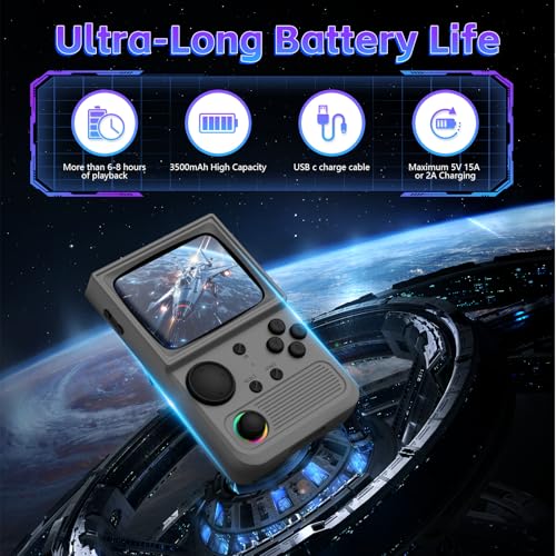 Image of R36T Retro Game Console, Handheld Game Console with 3.5in IPS HD Screen, Video Game Consoles Supports WiFi Networked Fighting and OTG, 3500mAh Battery, 64GB TF Card, Gray
