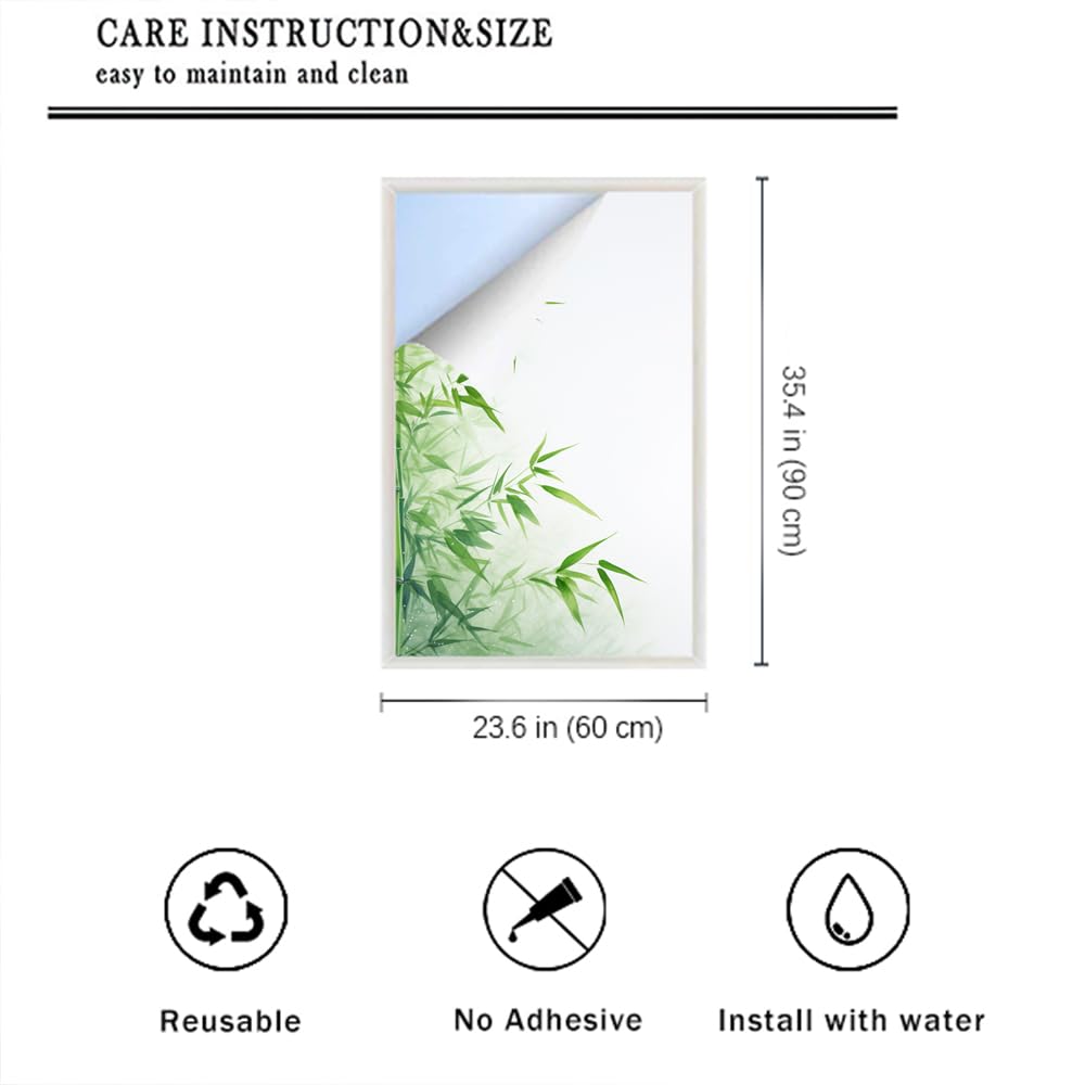 Mist Bamboo Window Privacy Film Countryside Beautiful Forest Plants Natural Stained Glass Window Film Sun Blocking Heat Control Decorative Window Covering Film for Home Office 31.5Wx55.1L