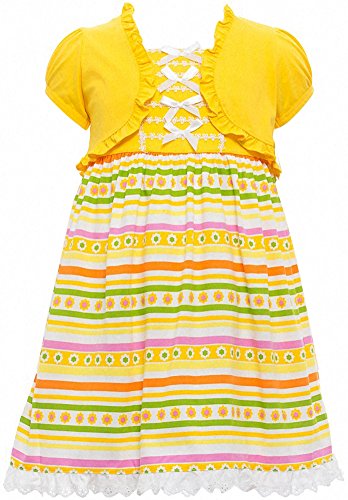 Image of ToBeInStyle Girls Two Piece Short Sleeve Dress and Matching Bolero Crop Cardigan Assorted Prints Cotton Blend Summer Outfit