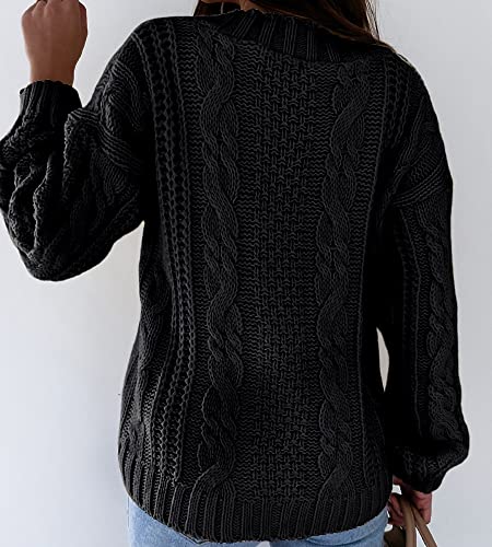 Women's Vintage Cable Knitted Solid Open Front Cardigan V-Neck Half Pearl Buttoned Croped Sweater Outwear2