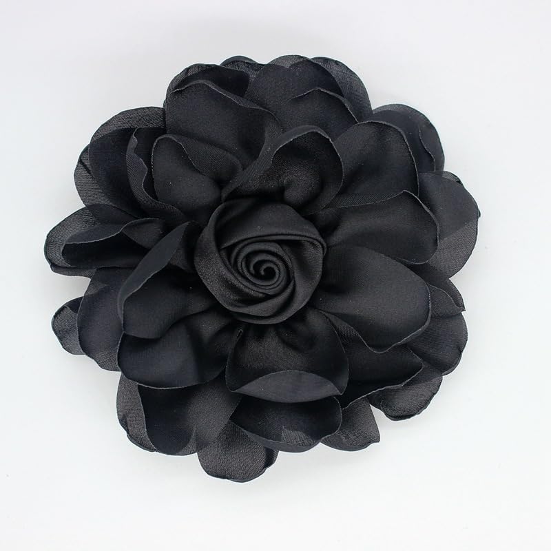Image of Extra Large Satin Fabric Flower Brooch for Women Elegant Rose Camellia Floral Brooch Pin Handmade Big Satin Fabric Flower Statement Brooch Pin Vintage Clothing Hat Bag Accessories Christmas Wedding Bridal Birthday Jewelry