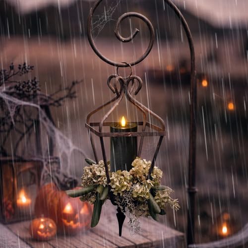 Image of Yeelida Outdoor Halloween 4pcs Flameless Waterproof Candles with Handy Remote Control, Cycle Timer Battery Operated Candle Grease LED Flickering Pillar Plastic Long Lasting (Black, 3 inch x4 inch 5 inch 6 inch 7 inch)