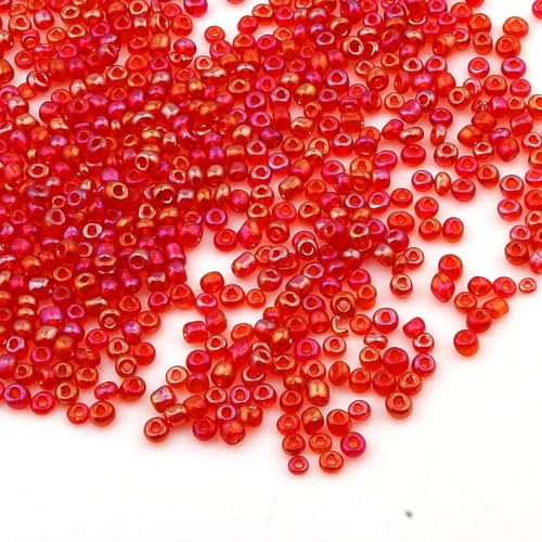 3.300 unidades de cuentas de cristal de 3 mm arco iris transparentes, juego de 8/0 colores, cuentas transparentes, pequeñas cuentas para niños, color a elección (rojo tornasolado)
