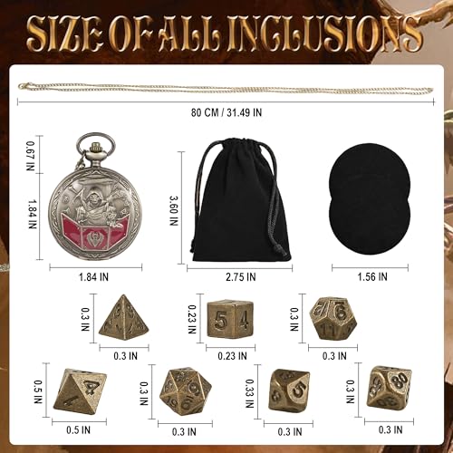 Image of Kabinka D&D Dice Set with Pocket Watch Shell, 7-Piece Polyhedral Set, Perfect for Dungeons and Dragons, Role Playing Dice Accessory (DM, Bronze)