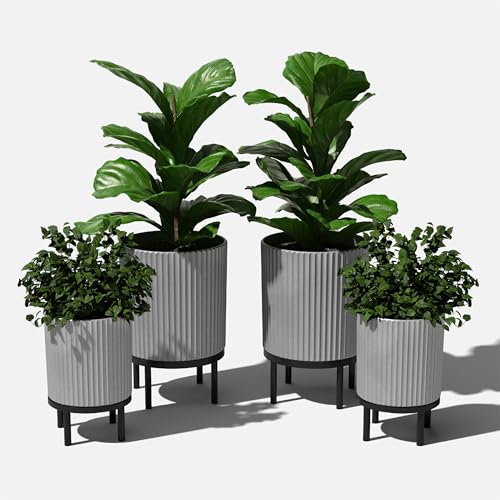 Image of Veradek Demi Series Raised Duo Planters - Set of 2 Planters with Stands | Made From a Durable Plastic-Stone Composite & Comes With Wooden Stand. Modern Porch /Patio Decor