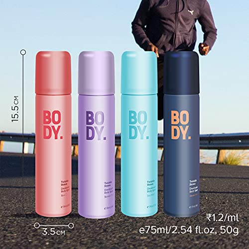 Image of MINISO Twinkle Stones Deodorant Body Spray (Mystic Blue+Rose Cloud+Sunset Purple+Sea Mist) For Women, 75 Ml, Pack of 4