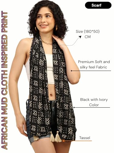 Image of KE KANHA EXPORTS Scarf for Women Boho | Border Print Stylish | Stole for Women Breathable Summer Beach Wrap with Tassels | Multicolour |180 x 50 cm FREE Scrunchie Included