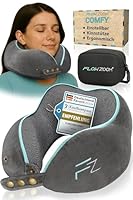 FLOWZOOM Comfy Nackenkissen Flugzeug & Auto - Einstellbares Memory Foam Reisekissen mit flexiblen Druckknöpfen für 360° Stütze, atmungsaktiver weicher Bezug - inkl. Transportbeutel - Grau