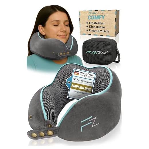 FLOWZOOM Comfy Nackenkissen Flugzeug - Nackenhörnchen Erwachsene - Nackenkissen Auto - Reisekissen Memory Foam - waschbar mit schmalem Rückenteil (samtweich & atmungsaktiv) - einstellbar, grau