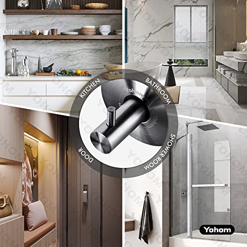 Image of YOHOM Suction Cup Hooks - Black Stainless Steel Window and Shower Towel Hooks - Holds 2 Pcs