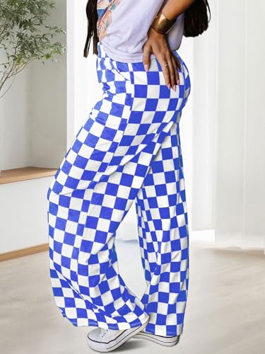 Womens Checkered Pants Y2K Pajama Pants Elastic Waist Wide Leg Lounge Pants Comfy Pj Bottoms with Pockets Loungewear3