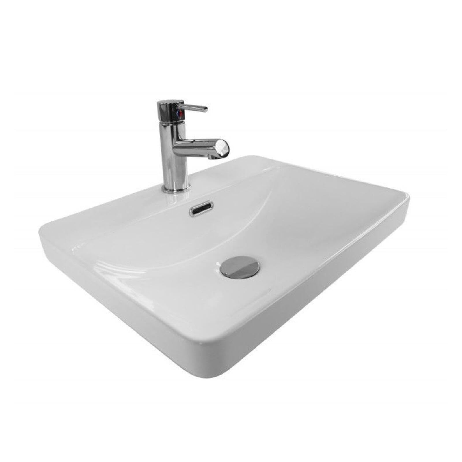 MOB-IN Vasque Salle de Bain Semi encastrée Céramique Blanche L48 x P37 cm Lea