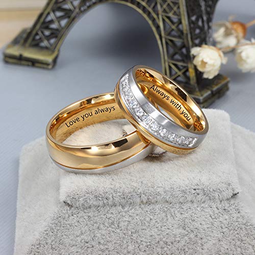 Personalized Couples Rings Set for Him and Her Promise Rings for Couples Free Engraving Stainless Steel Engagement Rings for Couples Valentines Day Jewelry (Gold-(couple ring set))2