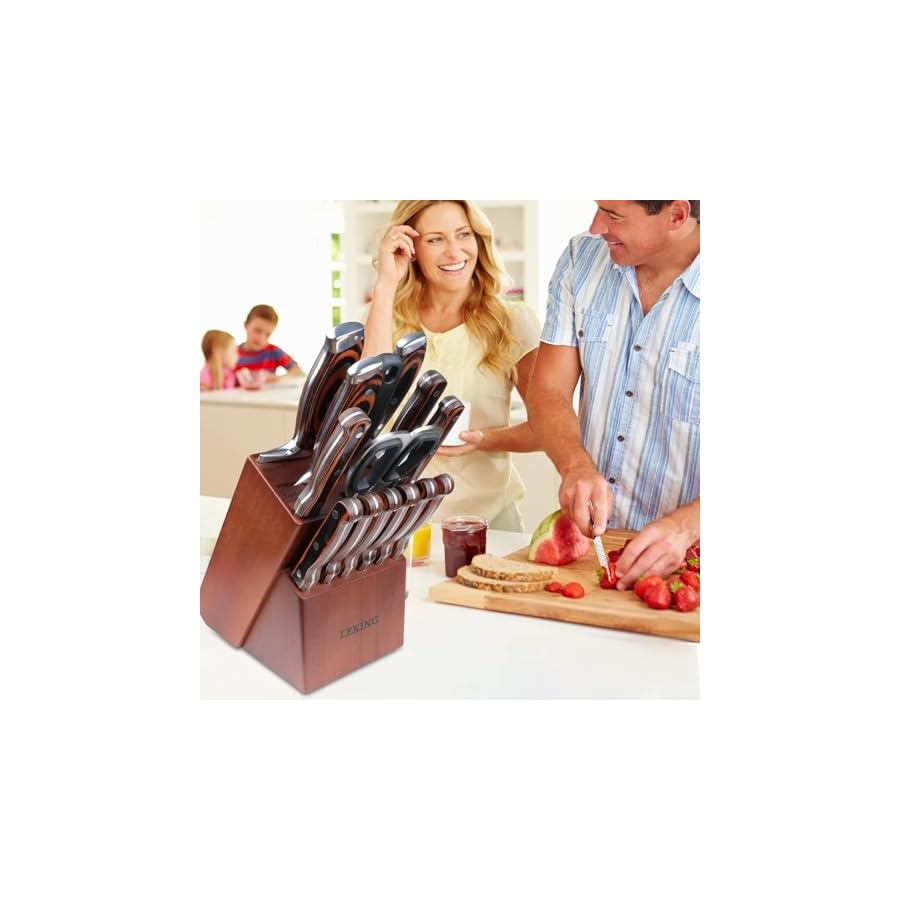 Leking-15-Piece-Block-Knife-Set-with-Wooden-Block-Premium-High-Carbon-Stainless-Steel-Chef-Knife-Set-with-Pakka-Wooden-Handle-Kitchen-Knife-Sets-with-Sharpener-Knives-Set-Scissor-6-Steak-Knives Leking 15-Piece Block Knife Set with Wooden Block, Premium High Carbon Stainless Steel Chef Knife Set with Pakka Wooden Handle, Kitchen Knife Sets with Sharpener, Knives Set, Scissor, 6 Steak Knives
