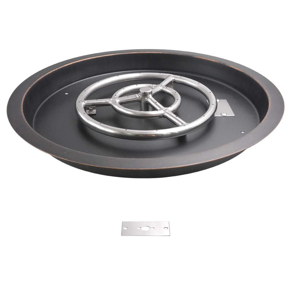 Skyflame Round Fire Pit Burner Pan Fire Bowl with Burner Ring - Drop-in Style - Made of SUS 304 Stainless Steel - 19 inch