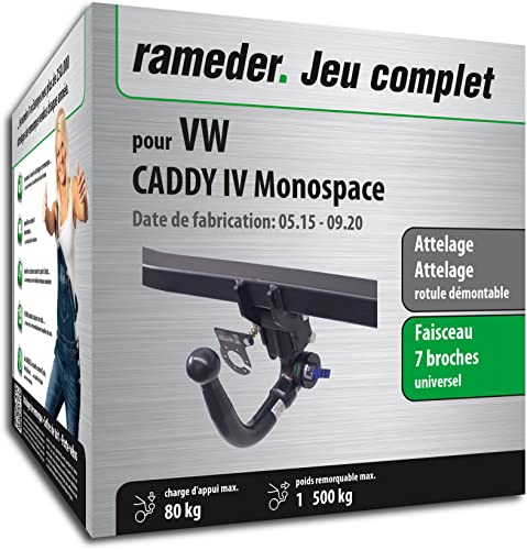 Attelage rotule démontable + Faisceau 7 Broches Compatible avec VW Caddy IV Monospace (166502-14302-1-FR)