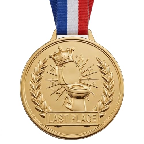 Last Place Award Medal 3 Inch Funny Gag Toilet Bowl Trophy with Ribbon Fantasy Football Loser Prize for Parties or Family Game Night Trophy Participation Awards and Trophies White Elephant Gift