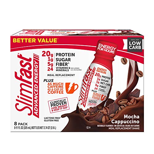 Slimfast Advanced Energy High Protein Meal Replacement Shake, Mocha Cappuccino, 20G Of Ready To Drink Protein With Caffeine, 11 Fl. Oz Bottle, 8 Count #TOP16