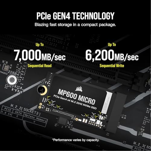 Image of C0RSAIR MP600 Micro 2TB PCIe Gen4 x4 NVMe M.2 2242 Internal SSD, Up to 7000MB /s Read & 6200MB /s Write, High-Speed Storage for Gaming Handhelds, Laptops & Notebooks