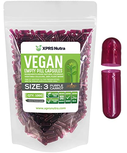 Image of XPRS Nutra Size 3 Empty Capsules - 1000 Count Empty Vegan - Vegetarian Pills - DIY Vegetable Capsule Filling - Veggie Pill Caps (Purple Carrot)
