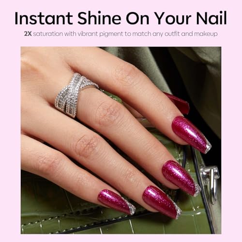 Image of modelones Red Gel Nail Polish, 15 ML Chameleon Purple-Pink Gel Polish Holographic Nail Polish Red Shimmer Glitter Gel Polish Soak Off LED Winter Nail Art Gel DIY Salon Gift for Women