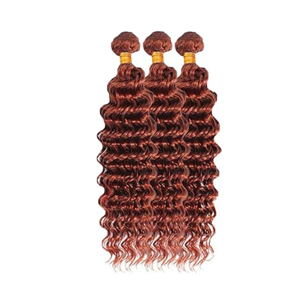 Deep Wave Bundles Human Hair ExtensionsExtension Cheveux Naturel Perruque Femme Unprocessed Brazilian Virgin Hair Weave #33 Reddish Brown 3 Bundles Total 300g 16 18 20 Inch