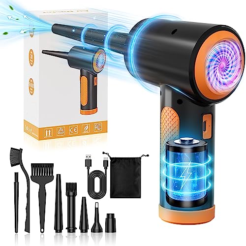 ZORUMAN Elektrisches Staubgebläse, 3 Gang Air Duster, 91000 U/min, Handgehaltenes Druckluftspray mit 9000mAh Akku LED-Licht PC Reinigungsset und Typ-C-Schnellladung geeignet für Laptop Tastature Auto