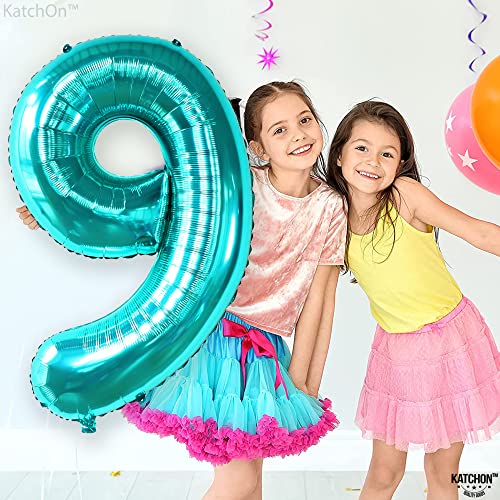 Image of KatchOn Foil Teal Blue Number 9 Balloon For Birthday Decorations - 40 Inch