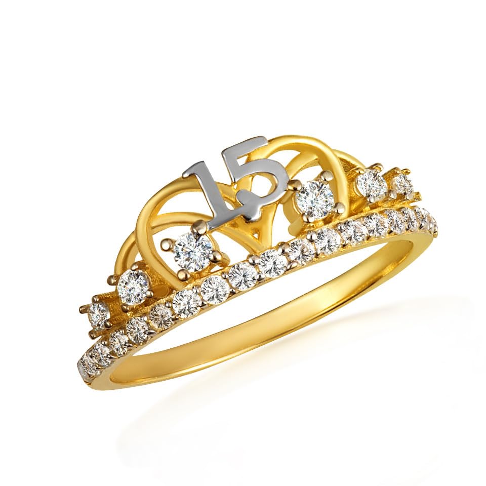 10K or 14K Two-Tone White and Yellow Gold 1.8mm CZ-Accented Wavy Tiara Royal Crown Sweet 15 Años Quinceanera Statement Ring, Available in Sizes 4-12 - Main Image