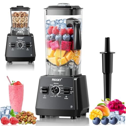PRASKY Professional 2400W High Speed Countertop Blender with 2 Containers, 101oz Large Capacity, BPA-Free, 25000 RPM Blenders for Smoothies, Ice Crushing, Soups, Nut Butters & Baby Food (Gray, 3L)