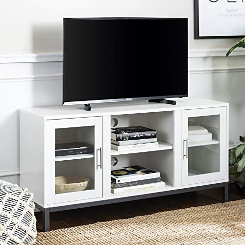 image for Walker Edison Modern Glass and Wood Universal TV Stand with Open Stora