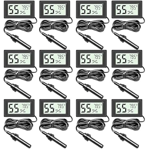 12-Pack LCD Digital Hygrometer and Thermometer, Indoor Hygrometer Meter, Humidity Gauge for Reptile Enclosures, Greenhouses (SD3013-with Probe) Cover