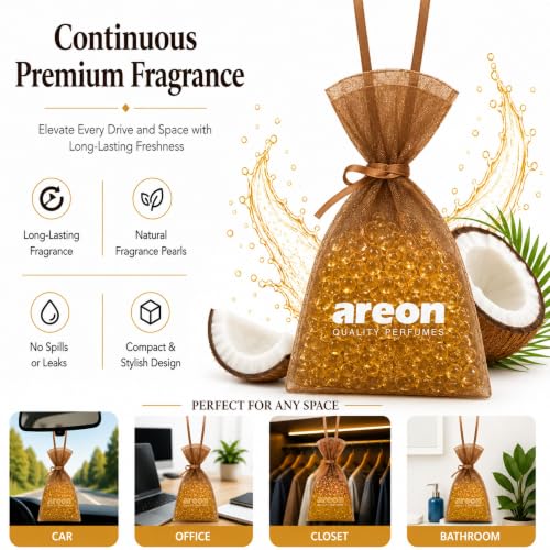 Image of AREON Pearls Coconut Hanging Air Freshener, Quality Perfume Pack of 1