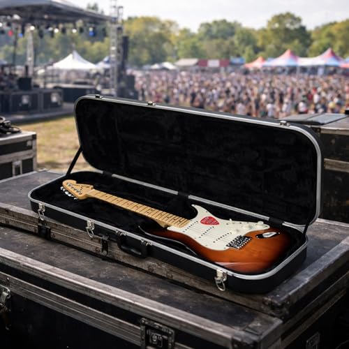 Image of SKB Hardshell Rectangular Travel Case for Electric Guitars with Molded In Bumpers for Protection, Plush Lined Interior and Latches, Black
