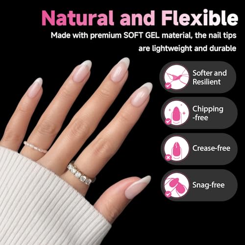 UNA GELLA 504Pcs Medium Pointed Almond Nail Tips, Pre-shape Almond Gel Nail Tips Half Matte Full Cover Acrylic Clear Press on Fake Nails Tips for Nail Extension Nail Art DIY Salon 12 Sizes - Thumbnail 3