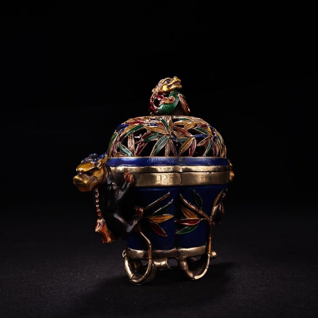 Incense Stick Holder Incense Burner Ornaments, Home Crafts, Antique Collection Decorative Incense Burner, Copper Incense Burner with Cover Incense Holder for Sticks