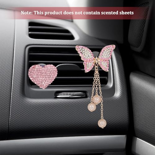 Image of 4 Pcs Heart and Butterfly Pandent Air Vent Clips, Car Air Fresheners Vent Clip, Crystal Car Vents Accessories, Bling Airs Vents Clips Cars Accessories
