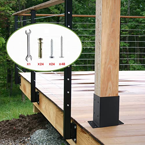 4×4 Post Base 6 Pcs, (Inner Size 3.6x3.6) Post Brackets, Heavy Duty Black Metal Powder-Coated Post Anchor Outdoor Framing Module Fit for Support Deck Base Plate Pergola Brackets Fence Kit… - Thumbnail 3