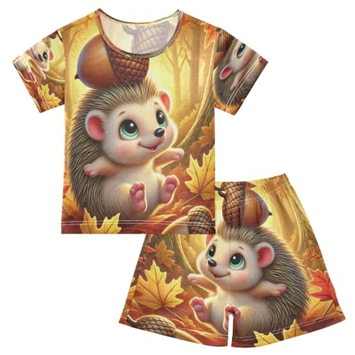 Hedgehog Fall Orange Pajama Set Short Sleeve Pajamas Shorts Sets Cotton Soft Loungewear Sleepwear 5Y