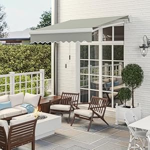 Outsunny 8 x 7 patio retractable awning manual exterior sun shade deck window cover gray  urban country home decor