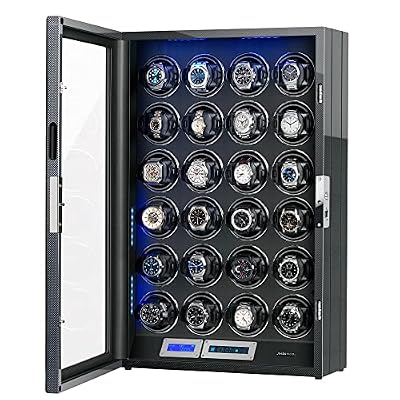 TRIPLE TREE Watch Winder for 24 Automatic Watches with Soft Adjustable Pillows, Key and Fingerprint Unlocking, Quiet Mabuchi Motor, Built-in Blue LED Illumination