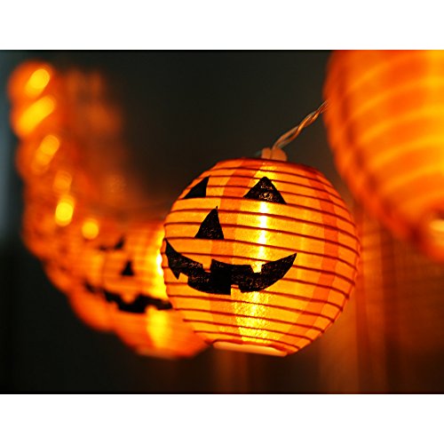 OurWarm Halloween Lights 10LED Pumpkin String Lights Battery Powered Orange Lanterns for Halloween Party Indoor Outdoor Decorations, 4 Ft