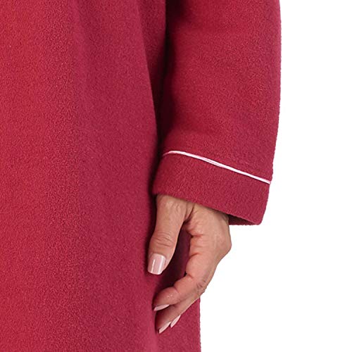 Slenderella Womens Button Up Dressing Gown Boucle Fleece Embroidered Housecoat Medium (Raspberry) - 3