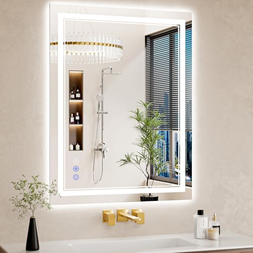 Image of 28 inchx36 inch LED Bathroom Mirror with Lights, Anti-Fog, Backlit + Front Lit, Dimmable, Led Vanity Mirror for Wall, Lighted Bathroom Mirror, 3 Colors, Shatter-Proof Tempered Glass