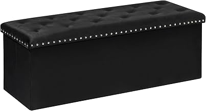 Bonlife Velvet Ottoman with Storage, Extra Large Storage Boxes with Lids, Folding Ottoman Bench Seat, Footstool for Living Room,110X40X40cm