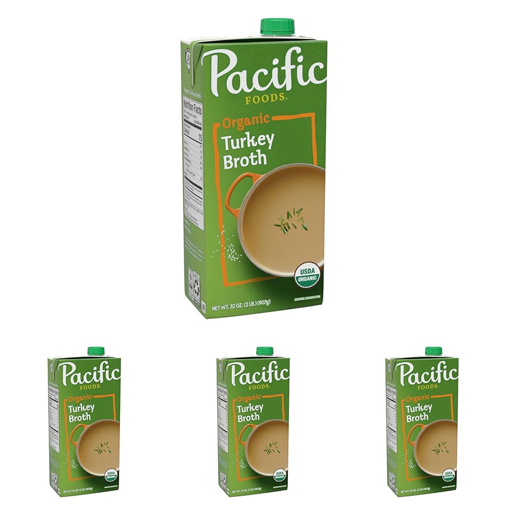 Pacific Foods Organic Turkey Broth, 32 Ounce (Pack of 4)