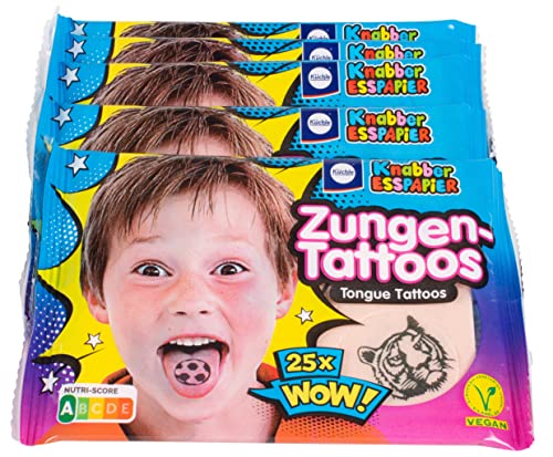Küchle Zungen-Tattoos – Kinder-Oblaten – Knabber-Esspapier – Süßigkeiten Kindergeburtstag – 5 x 25 Tattoos – 5 x 11g