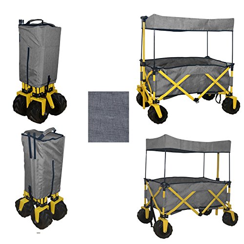 COMPACT FOLDED JUMBO WHEEL GREY FOLDING WAGON ALL PURPOSE GARDEN UTILITY BEACH SHOPPING
